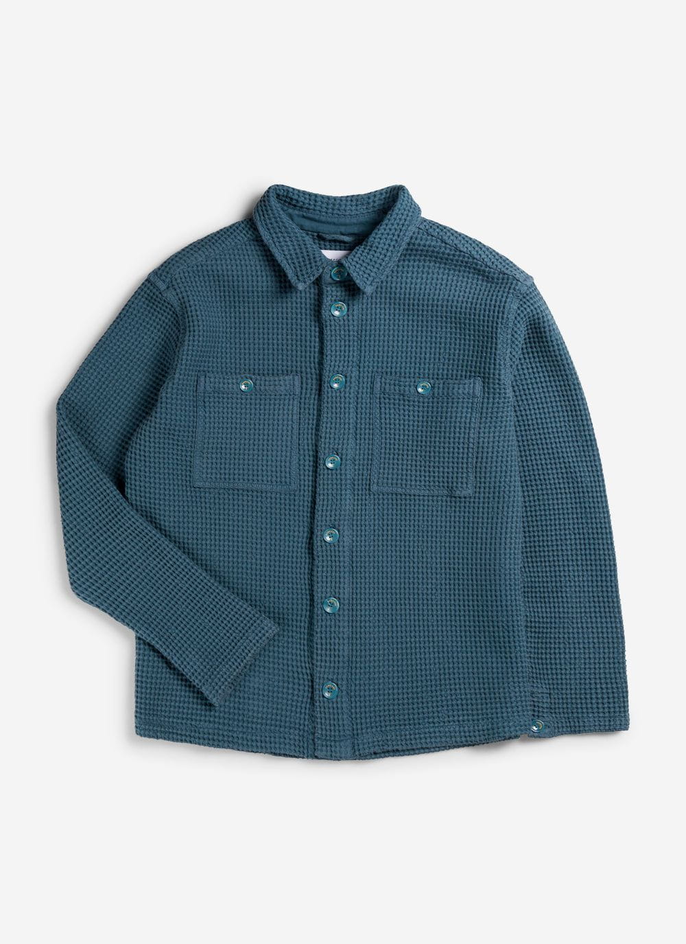 Waffle Overshirt Textured Cotton Aqua Percival Menswear